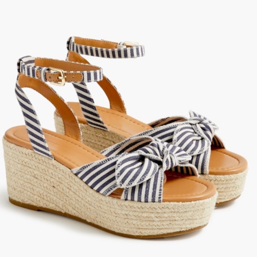 J.Crew Espadrille Platform Sandals | beachy, ankle strap, striped canvas upper